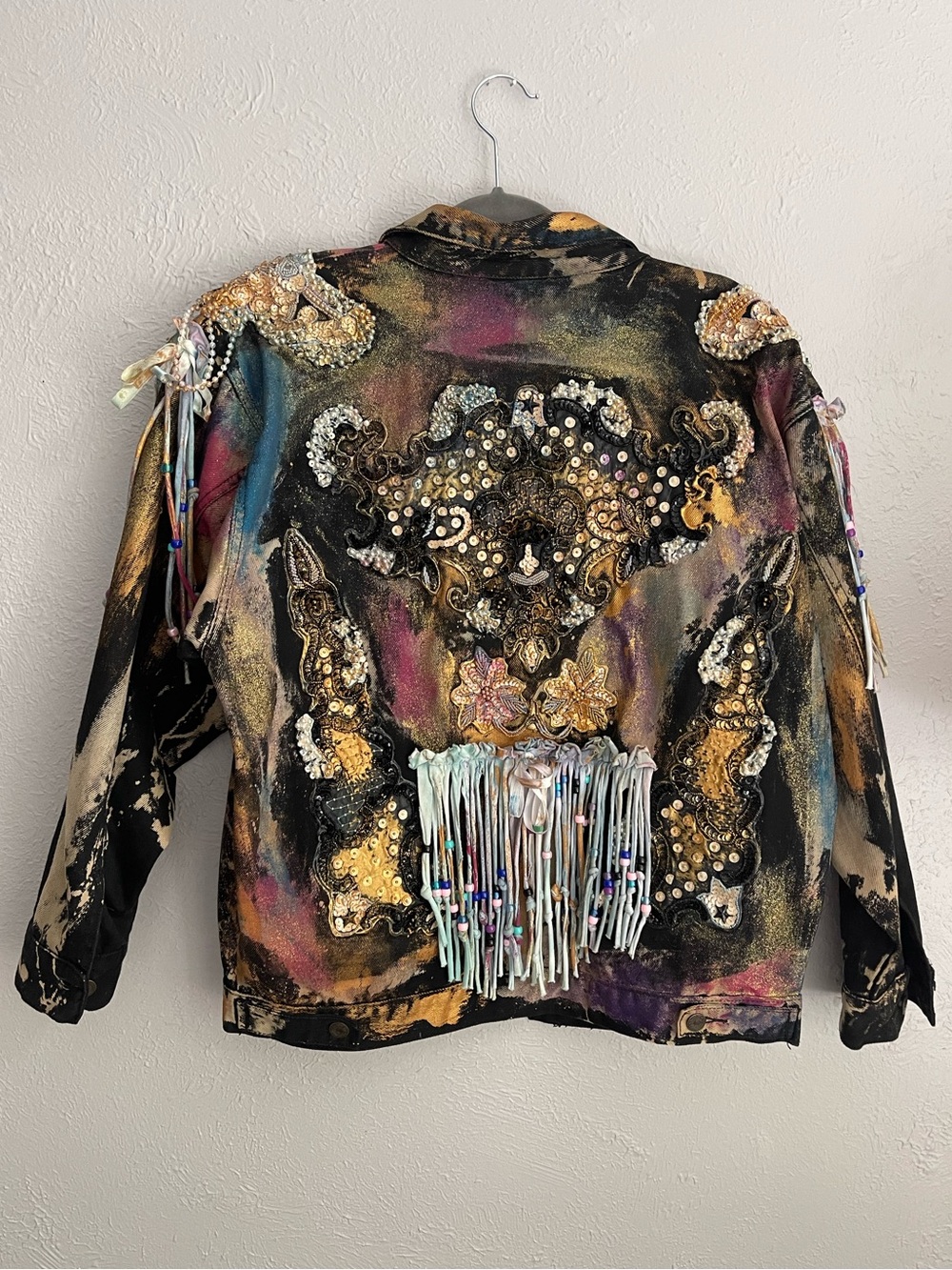 Vintage Catika Wearable Art Jacket Embellished Beaded Fringe Patchwork S/M - Picture 10 of 10